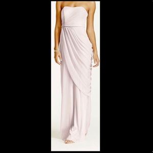 David’s Bridal Long Strapless Mesh Dress with Pleating Draping
